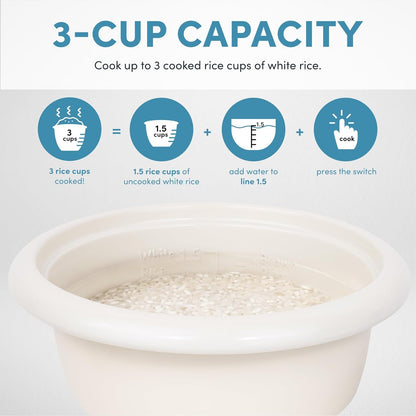 Corecoat™ Mini Rice Cooker (3 Cups Cooked) with Nonstick Ceramic Pot Coating, Glass Lid, and Pop-Up Steamer Tray, 0.8 Quart6