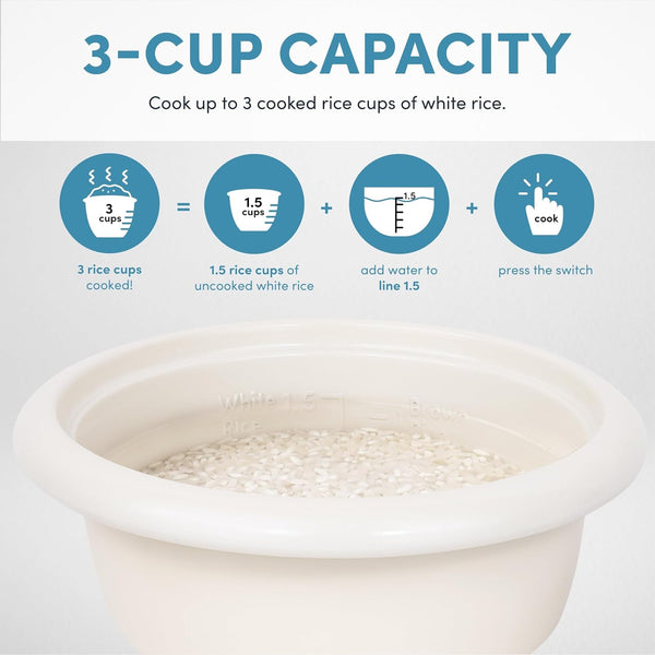 Corecoat™ Mini Rice Cooker (3 Cups Cooked) with Nonstick Ceramic Pot Coating, Glass Lid, and Pop-Up Steamer Tray, 0.8 Quart6