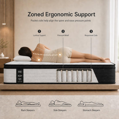 Twin 10 Inch Black and White Hybrid Mattress in a Box, Medium Feel Mattress with Cooling Gel Memory Foam, Latex and Pocket Springs3