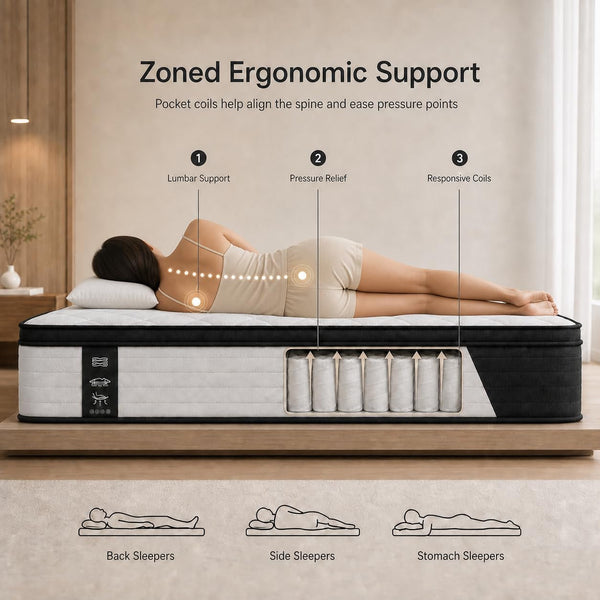 Twin 10 Inch Black and White Hybrid Mattress in a Box, Medium Feel Mattress with Cooling Gel Memory Foam, Latex and Pocket Springs3