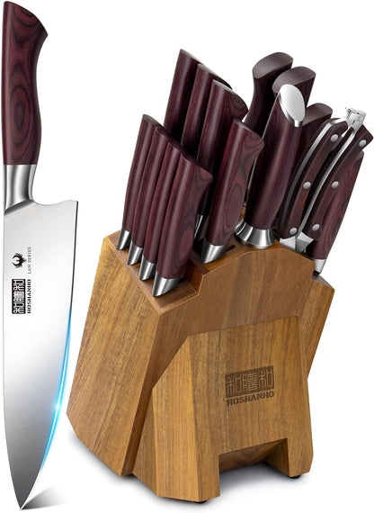 18PCS Kitchen Knife Block Set, Sharp Chef Knives with Sharpener1