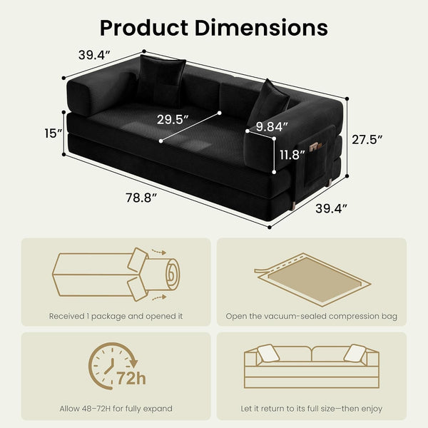 78.8" Convertible Futon Sofa Bed, Boneless Couch for Living Room2