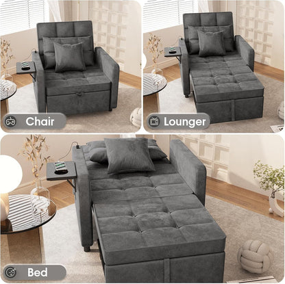Convertible Sleeper Chair Bed, 3-In-1 Sofa Bed with USB Ports Outlet, Grey5