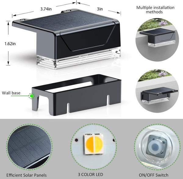 Solar Fence Lights Outdoor，3000/4000/6000K 3 Mode Fence Light Solar Powered2