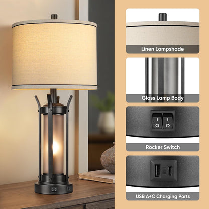 26" Table Lamps for Living Room, Rustic beside Lamp, Black5