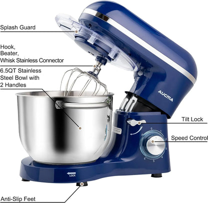Stand Mixer,6.5-Qt 660W 6-Speed Tilt-Head Food Mixer, Kitchen Electric Mixer with Dough Hook, Wire Whip & Beater (Royal Blue, 6.5QT)2
