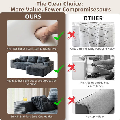 109" Boneless Couches for Living Room, Modular Sectional Sofa with Oversized Chaise, L-Shape Cloud Couch with Deep Seat (Dark Gray, Right Facing Chaise)4
