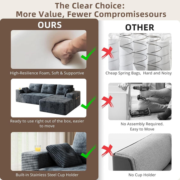 109" Boneless Couches for Living Room, Modular Sectional Sofa with Oversized Chaise, L-Shape Cloud Couch with Deep Seat (Dark Gray, Right Facing Chaise)4
