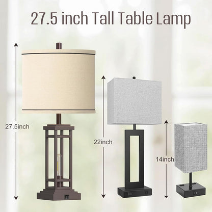 27.5 Tall Farmhouse Table Lamps with USB C + USB a Charge Ports, Rustic Living Room Lamps Set of 2, Black Industrial End Table Lamp for Bedroom Living Room Nightstand (Oil-Rubbed Bronze)2