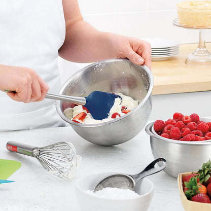 Silicone Cooking Utensil Set of 6 Stainless Steel Handle Ladle Slotted Turner Tongs Flex Core Spatula Scraper Mixing Spoon & Potato Masher, Dishwasher Safe BPA Free Utensils, Deep Indigo6