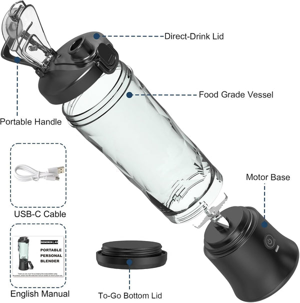 Portable Blender, Shakes and Smoothies Cordless Personal Size Blender 20Oz | Blender to Go, Travel Blender Cup, Durable Stainless Steel Blades, Travel Lid, Leakproof Lid with Sip Spout7