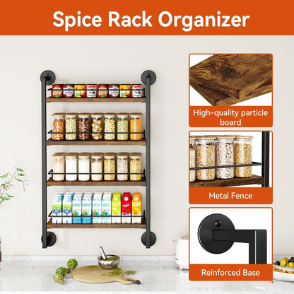 4 Tier Spice Rack Wall Mount for Kitchen,Brown TLJ016H6