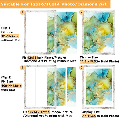 12X16 Frame Rustic White with 10X14 Mat, for 30 X 40Cm Diamond Art Painting, Display Photo 10 X 14 with Mat or 12 X 16 without Mat, Wood 12 by 16 Picture Frame for Wall Hanging, Rustic White, 1 Pack2