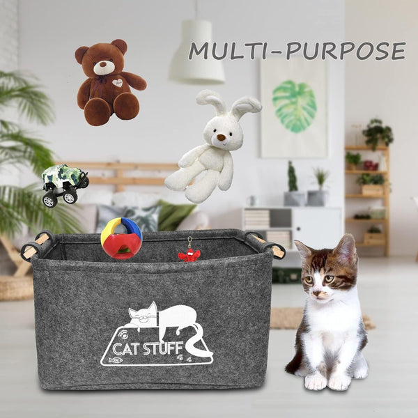 Cat Toy Box, Cat Toy Storage Basket with Handles, Felt Pet Toy Basket Pet Supplies Storage Bin, Perfect for Organizing Cat Toys and Accessories4