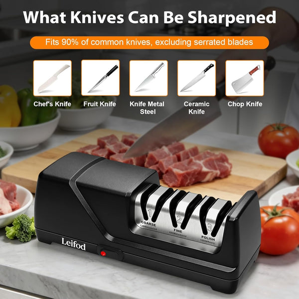 Electric Knife Sharpener for Kitchen, 3-Stage System with 15° Guide6