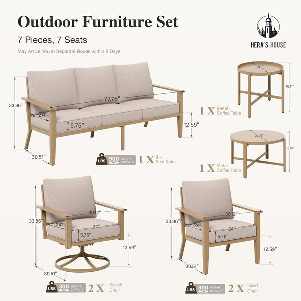 5-Piece Metal Patio Conversation Set, 2 Swivel Chairs7