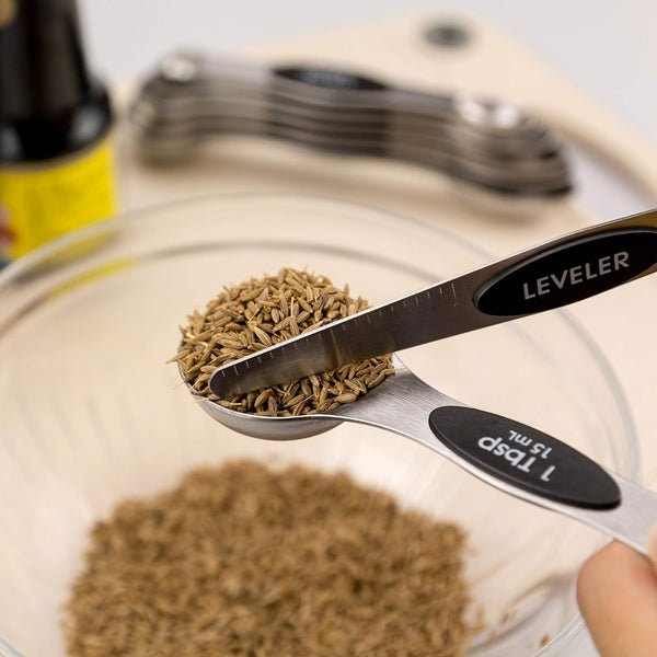 Measuring Cups and Magnetic Measuring Spoons Set, Stainless Steel 5 Cups and 7 Spoons (Black)5