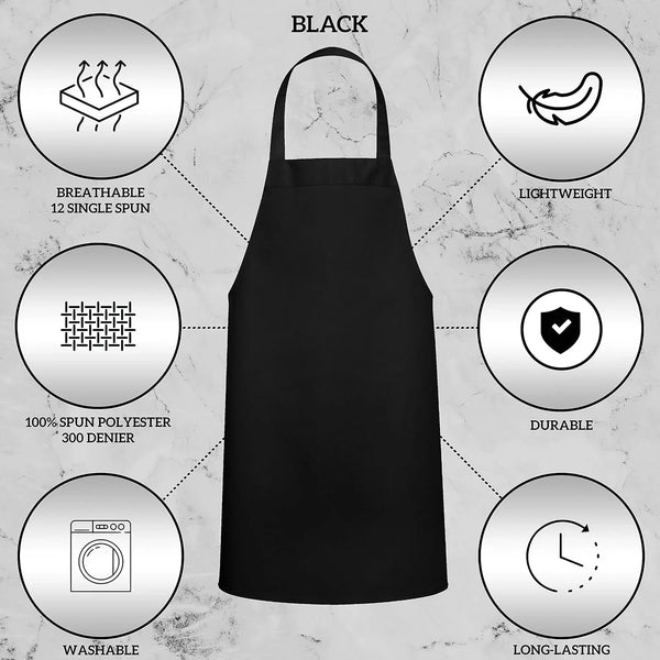 12 Pack Bib Apron - Unisex Black Aprons, Machine Washable Aprons for Men and Women, Kitchen Cooking BBQ Bulk (Pack of 12, No Pockets, Black)4