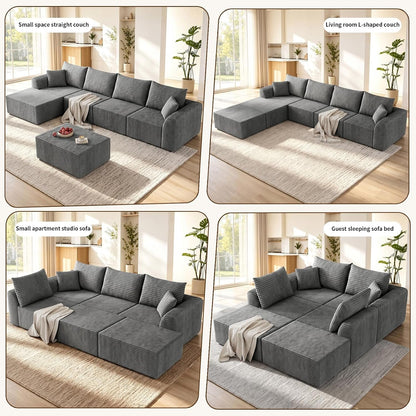 130" Boneless Sectional Couch, Modular Cloud Corduroy Sofa, No Assembly4