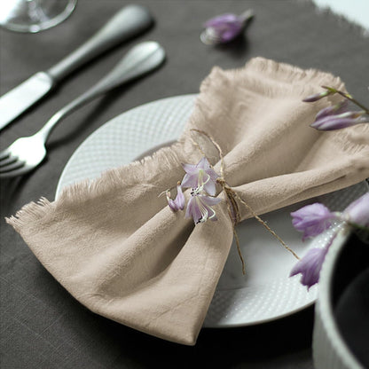 Handmade Cloth Napkins 100% Cotton Napkins with Fringe，Delicate Handmade Cloth Napkins for Dinners, Parties, Weddings and More，18 X 18 Inch Set of 4 - Beige1