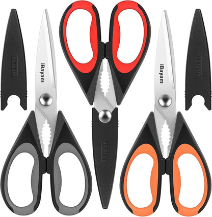 3-Pack 8.7" Kitchen Scissors All Purpose Heavy Duty Shears W/Sheath | Soft Comfort Grip, Dishwasher Safe, Stainless Micro-Serrated Edge Blades, Cooking Poultry Herbs Meat Seafood Tools1