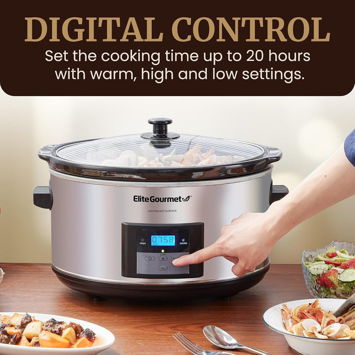 MST-900D Digital Slow Cooker, 8.5 Qt, Stainless Steel | Programmable, Adjustable Temp, Dishwasher-Safe Glass Lid & Crock - Great for Entrees, Sauces, Stews & Dips+2