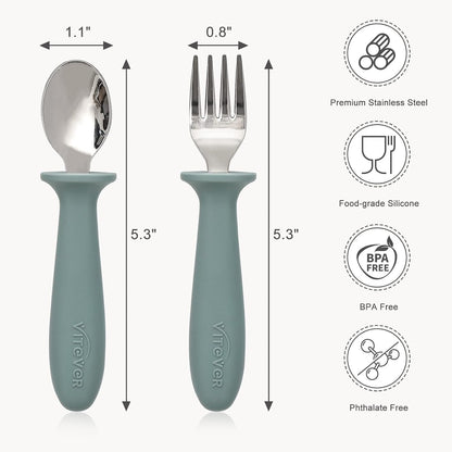 6 Pieces Toddler Utensils, Kids Silverware Set with Silicone Handle, Children Safe Spoons and Forks, 18/8 Stainless Steel, Food-Grade Silicone - Dishwasher Safe2