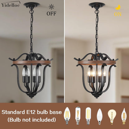 4 Lights Black Farmhouse Chandeliers Vintage Cage Ceiling Light Fixtures6