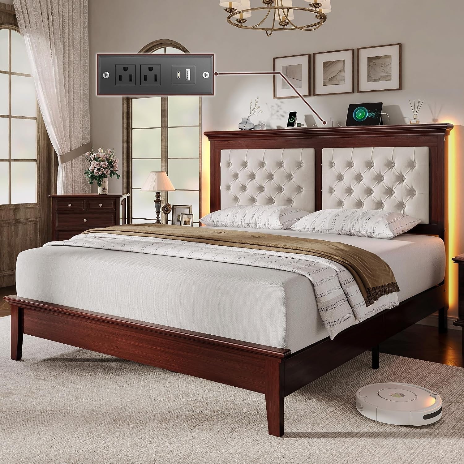 solid-wood-queen-bed-frame-41-5-tall-diamond-tufted-upholstered-headboard-american-classic-flat-top-bed-stable-structure-wood-slats-support-noise-free-no-box-spring-needed-redish-brown