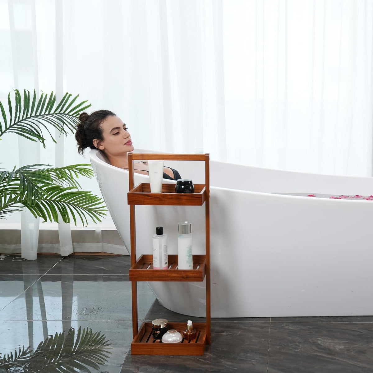 teak-shower-caddy-corner-standing-organizer-shelf-with-handle