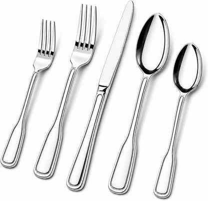 Silverware Set for 8, 40 Piece Utensils Stainless Steel Flatware Set | Boston Style Mirror Polished Spoons and Forks Set for Kitchen，Dishwasher Safe1