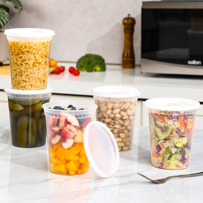 20 Sets 32 Oz Plastic Deli Food Containers with Lids, Airtight Food Storage Containers, Freezer/Dishwasher/Microwave Safe, Soup Containers for Takeout Meal Prep Storage6