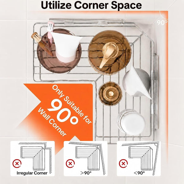 Corner Shower Caddy 3 Pack, Wall Mounted Adhesive Shower Caddy with Soap Holder and 24 Hooks, No Drill Rustproof Stainless Steel Shower Shelf for inside Shower, Silver4