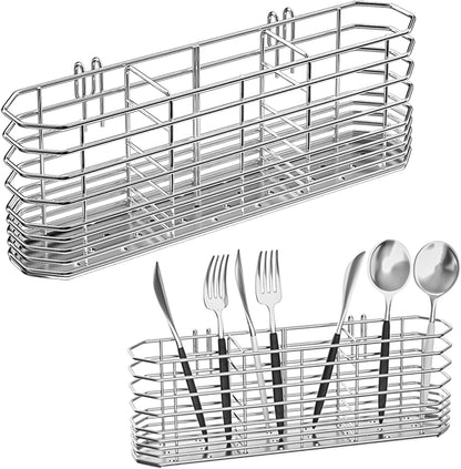 304 Stainless Steel Utensil Holder, Dish Drying Rack, Kitchen Utensil Organizer, Knife and Fork Drainage Rack, Kitchen Drainage Basket Accessories, with Hooks, Rust Proof, Color-Silver1