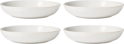 French Perle Groove White Stoneware 24-Piece Dinnerware Set for 84