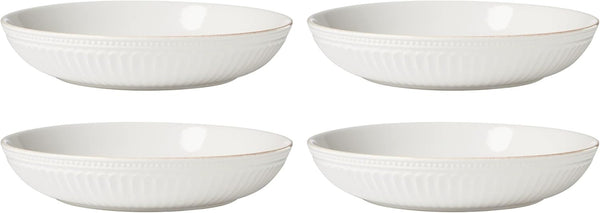 French Perle Groove White Stoneware 24-Piece Dinnerware Set for 84