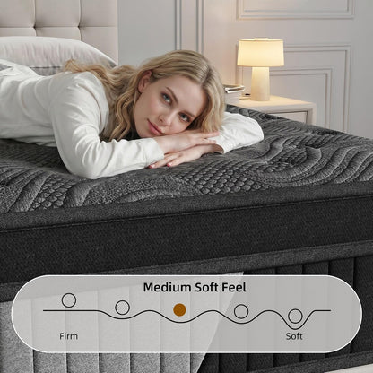 Queen Size 14 Inch Hybrid Mattress in a Box, Medium Firm Black and Gray Fabric Cover with Pocket Spring and Memory Foam - Breathable Supportive Cool Sleep for Back Side Stomach Sleepers4