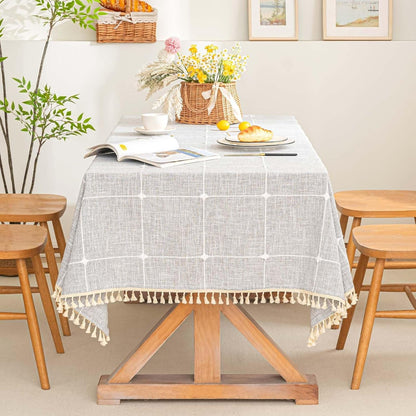 Farmhouse Tablecloth Cotton Linen Waterproof Burlap Table Cloth Rectangle Table Cloths for Kitchen Dinning Tabletop Decoration-Grey Plaid-Rectangle, 55''X 86'', 6-8 Seats1