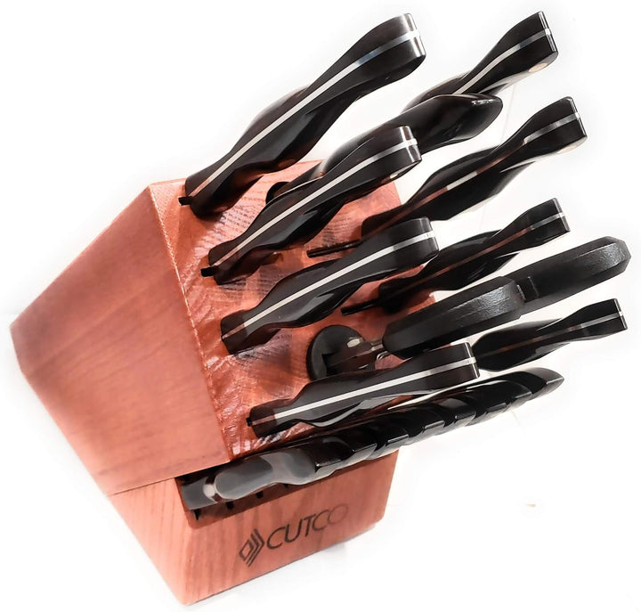 21 Piece Kitchen Set with Cherry Finish Oak Block, 8 Table Knives, Paring, Trimmers, Santoku Chopper Chef Knife, Carver, Slicer, Cheese Knife, Turning Fork, Shears, Peeler, Sharpener