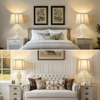Lamps for Night Stands Set of 2-23.5" Boho Bedside Lamp with USB A+C and Nightlight - Cream Rustic Carved Resin Farmhouse Table Lamp for Bedrooms, End Tables, Living Room, Bulbs Included2