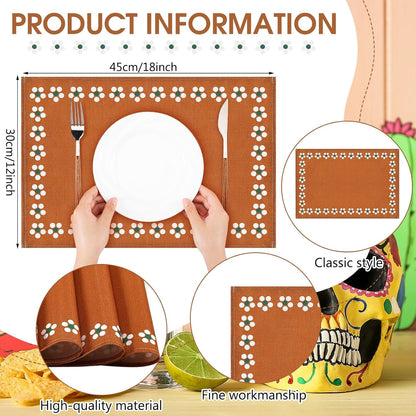 Mexican Placemats Set of 6 Cinco De Mayo Decorations Table Mats 12X18 Inch Rustic Mexican Fiesta Cloth Place Mats Heat Resistant for Dining Table Kitchen Wedding Party(Classic)2