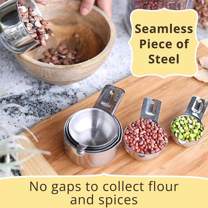 Measuring Cups & Spoons Set of 12, 18/08 Stainless Steel Kitchen Gadgets, Stackable Design with Long Handle Spoons, Fits in Spice Jars, Cooking & Baking Set for Dry & Liquid6