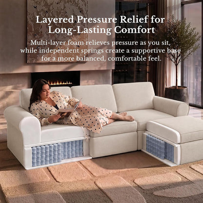 Sectional Boneless Couch, U Shaped Sofa for Living Room, Beige9