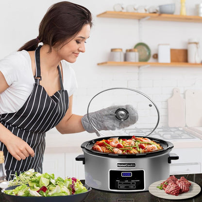 8-Quart Digital Programmable Slow Cooker with Timer - Small Kitchen Appliance for Family Dinners - Serves 10+ People - Heat Settings: Keep Warm, Low and High6