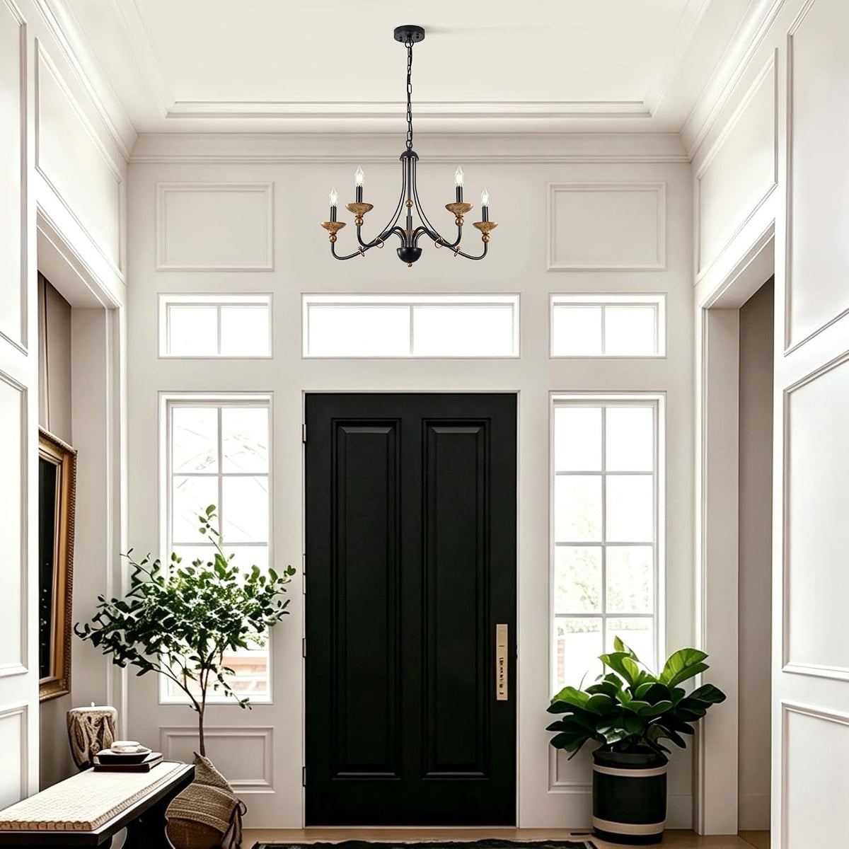 5-light-modern-farmhouse-candle-pendant-matte-black-with-antique-gold-accents-chandelier-hanging-light-fixture-for-kitchen-island-entryway-stairwell-e12-base