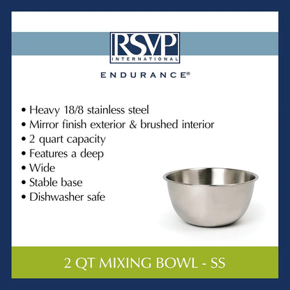 Endurance Stainless Steel Mixing Bowls, 2 Quart6