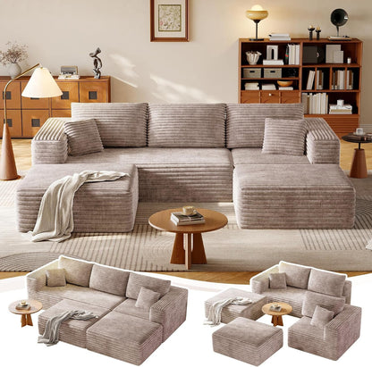 108.2" Boneless U-Shaped Modular Corduroy Sectional Sofa for Living Room1