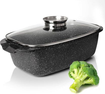 6 Quart Oval Roaster Pot with Lid, 12"X8.3" Die Cast Aluminum Chicken Roaster, Induction, Gas & Ceramic Cooktop Compatible, Hard Anodized Nonstick Roasting Pan with Lid, Oven Safe1