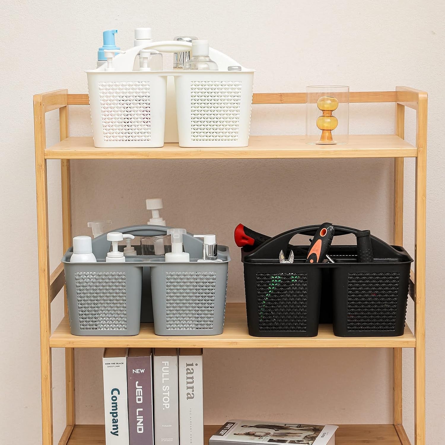 plastic-portable-shower-caddy-basket-with-handle-3-compartments-grey