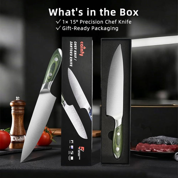 8 Inch Stainless Steel Kitchen Chef Knife, Green Pakkawood Handle10